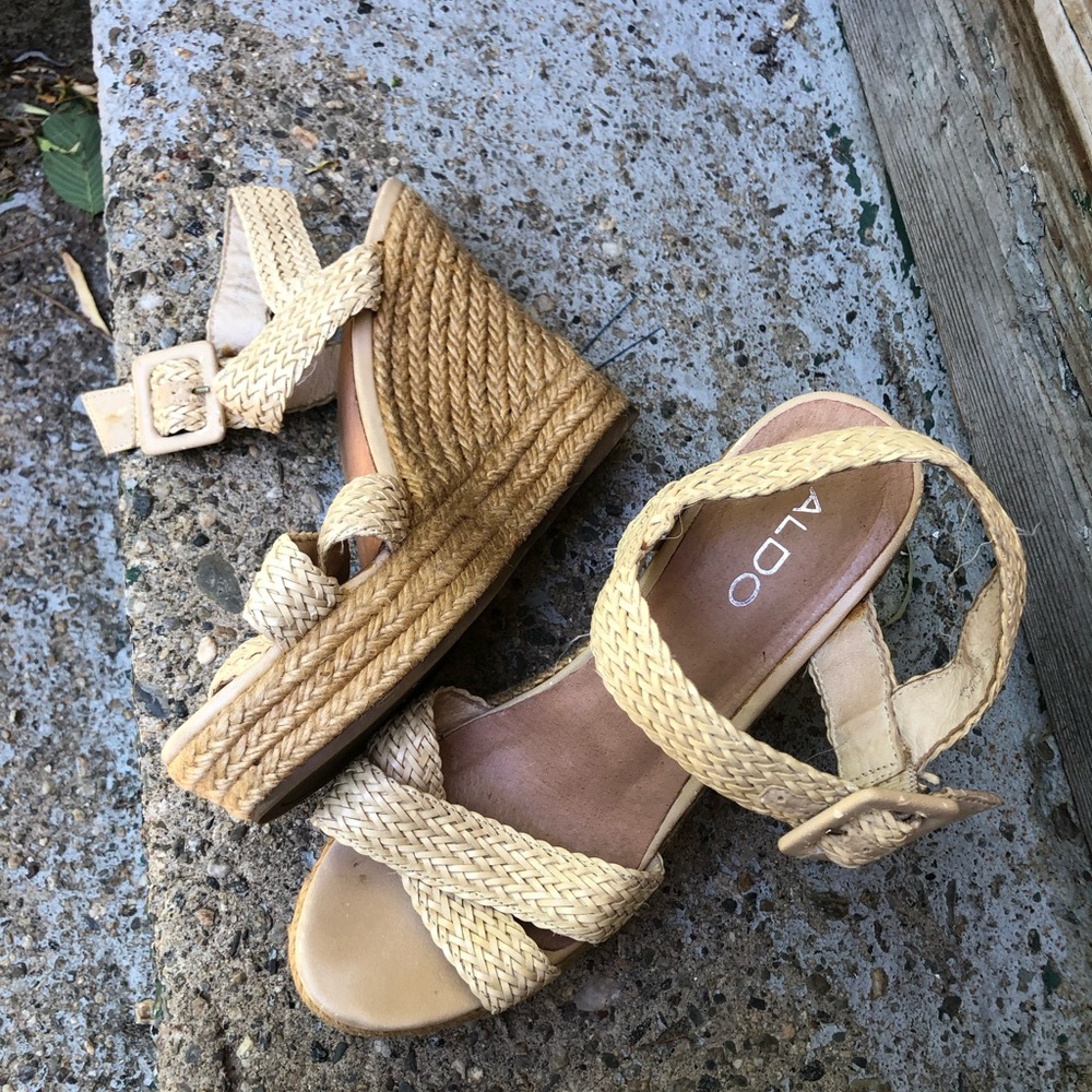 ALDO Tan Braided Espadrille Wedge Sandals